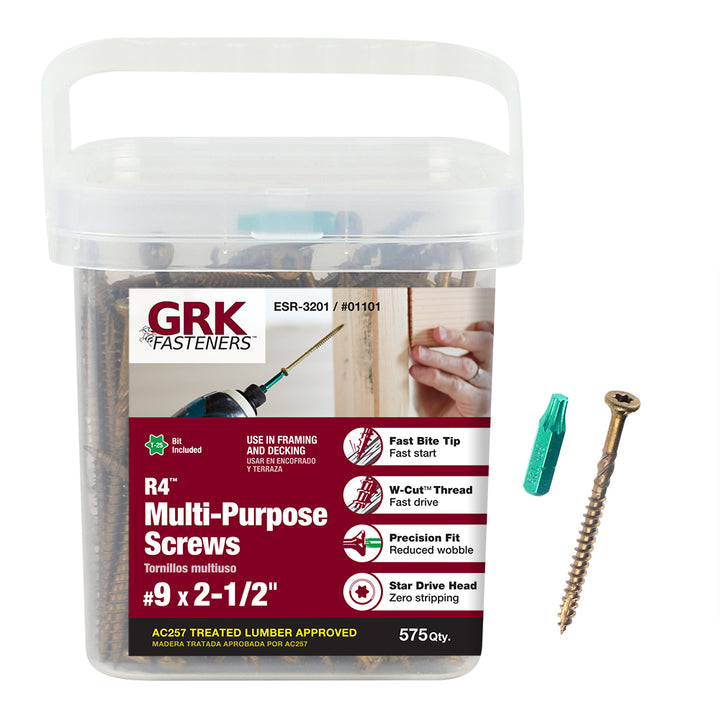 GRK Screws 01101 #9x2-1/2 Star Drive Bugle Head Climatek Coated Steel R4 Multi-Purpose Screws, 575/Box