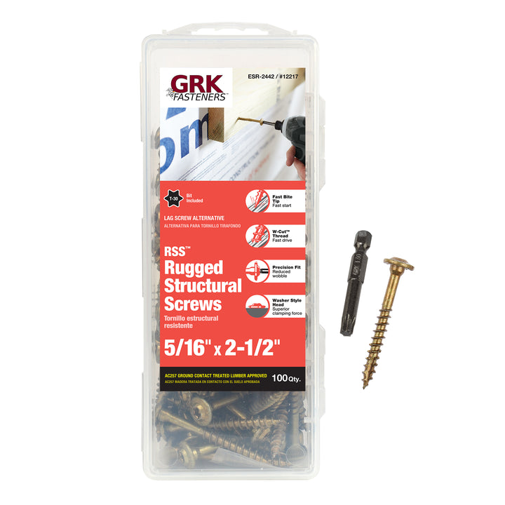 GRK Screws 12217 5/16x2-1/2 Star Drive Washer Head Climatek Coated Steel RSS Rugged Structural Screws, 100/Box