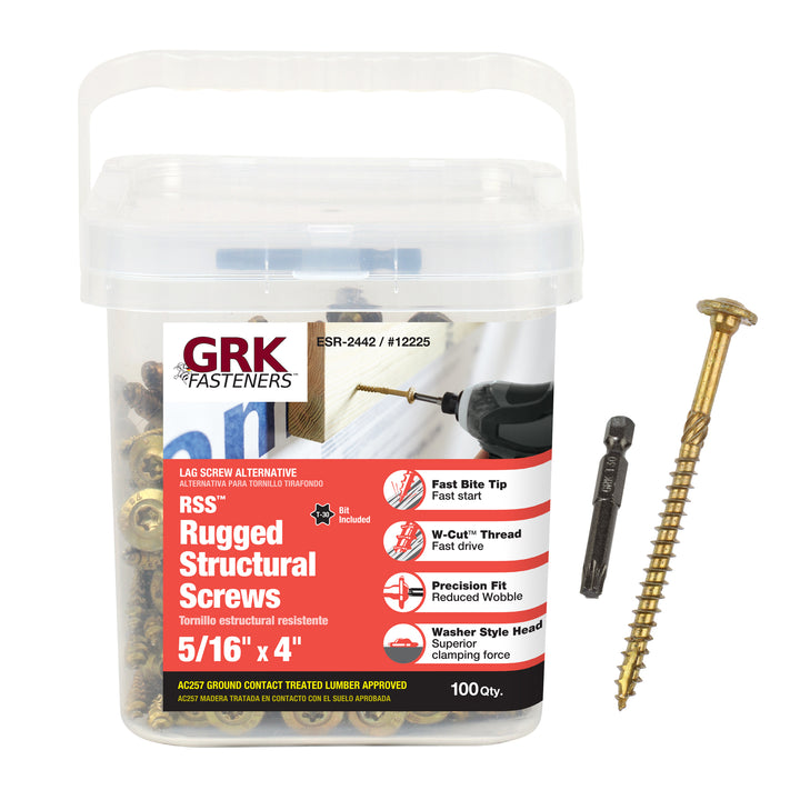 GRK Screws 12225 5/16x4 Star Drive Washer Head Climatek Coated Steel RSS Rugged Structural Screws, 100/Box