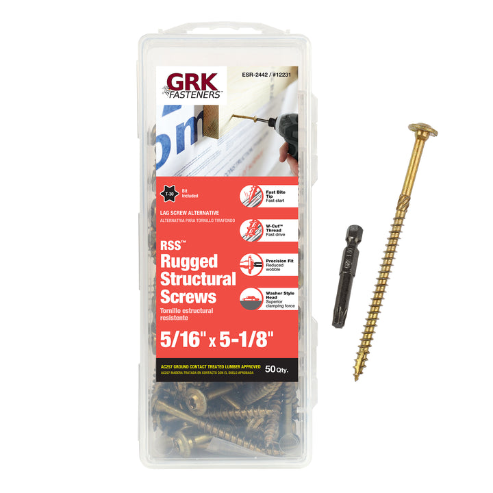 GRK Screws 12231 5/16x5-1/8 Star Drive Washer Head Climatek Coated Steel RSS Rugged Structural Screws, 50/Box