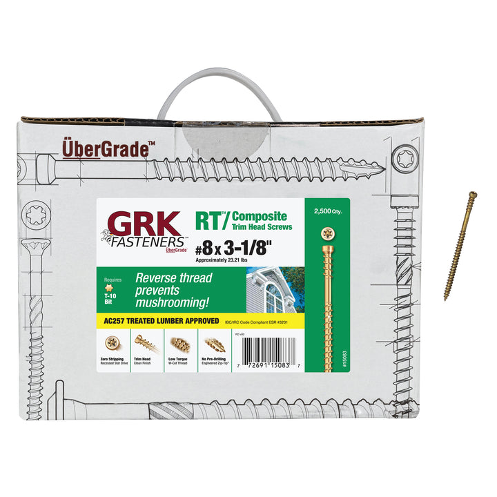 GRK Screws 15083 #8x3-1/8 Star Drive Trim Head Climatek Steel RT Composite Exterior Trim Screws, 2,500/Box