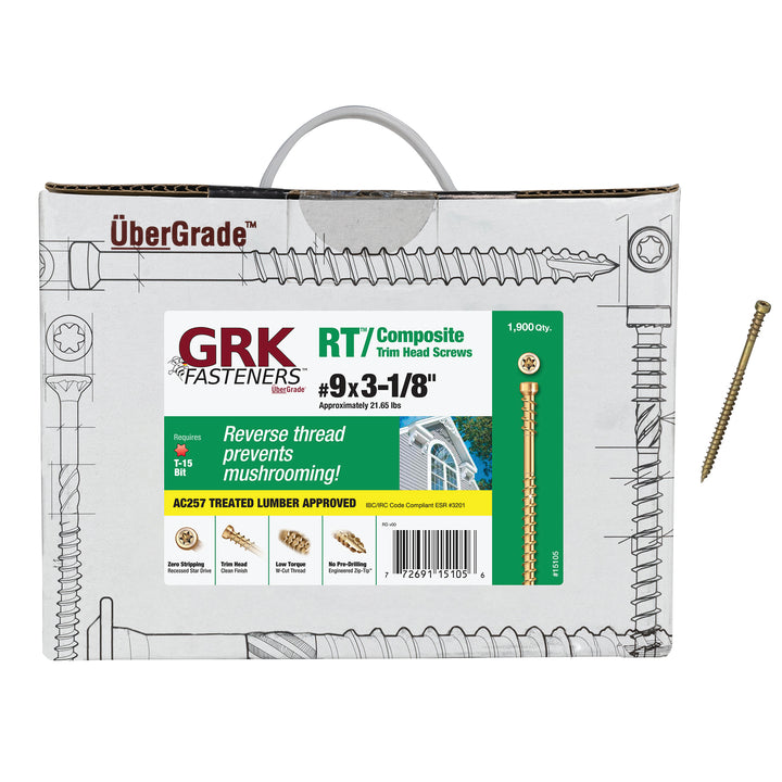 GRK Screws 15105 #9x3-1/8 Star Drive Trim Head Climatek Steel RT Composite Exterior Trim Screws, 1,900/Box