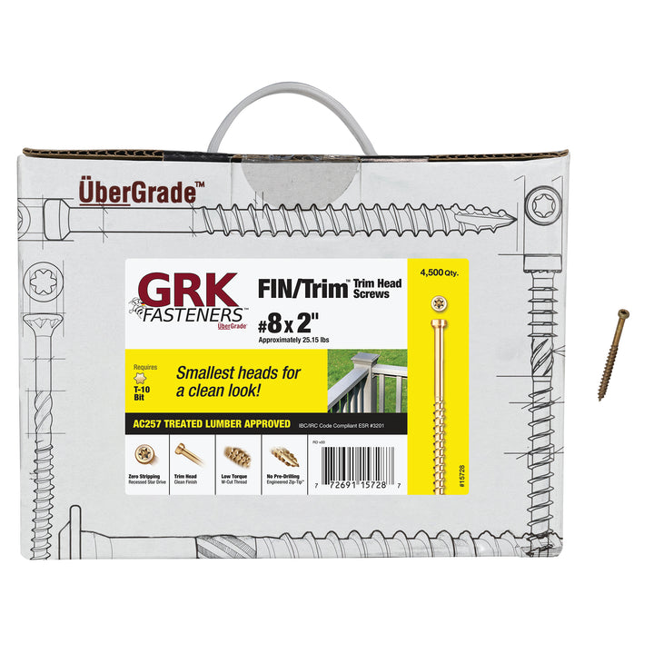 GRK Screws 15728 #8x2 Star Drive Trim Head Climatek Steel FIN/Trim Screws, 4,500/Box