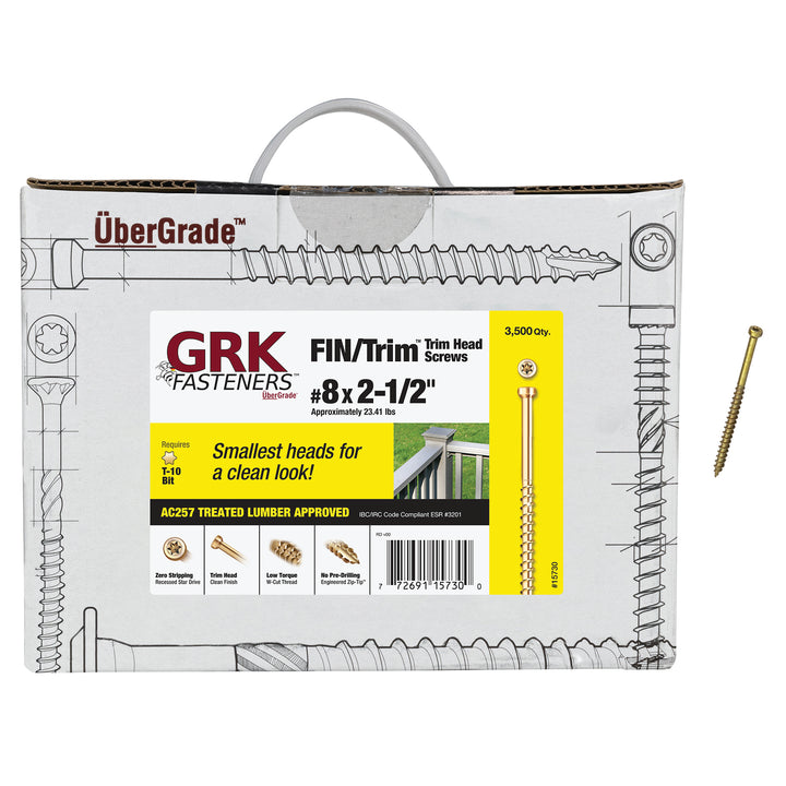 GRK Screws 15730 #8x2-1/2 Star Drive Trim Head Climatek Steel FIN/Trim Screws, 3,500/Box