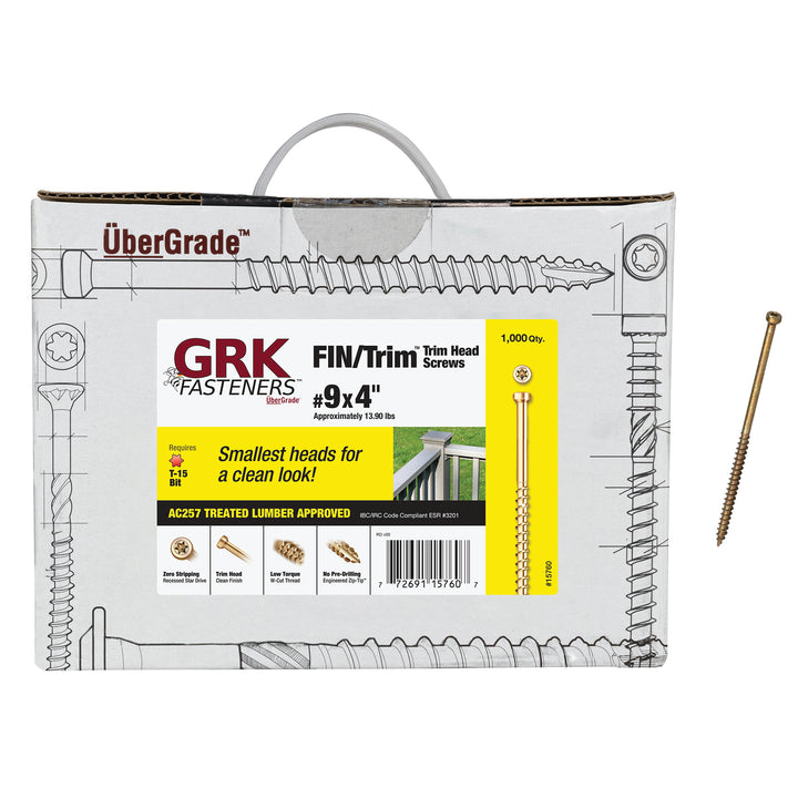 GRK Screws 15760 #9x4 Star Drive Trim Head Climatek Steel FIN/Trim Screws, 1,000/Box