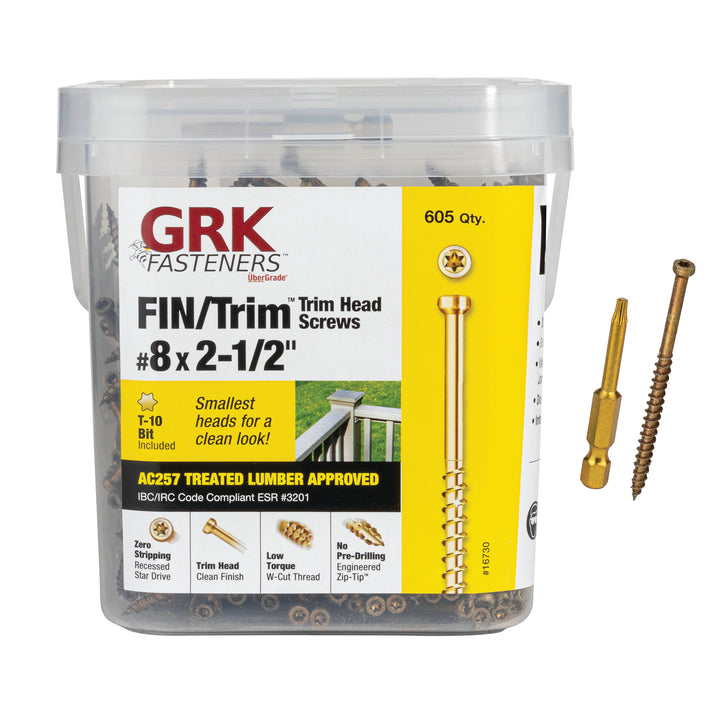 GRK Screws 16730 #8x2-1/2 Star Drive Trim Head Climatek Steel FIN/Trim Screws, 605/Box