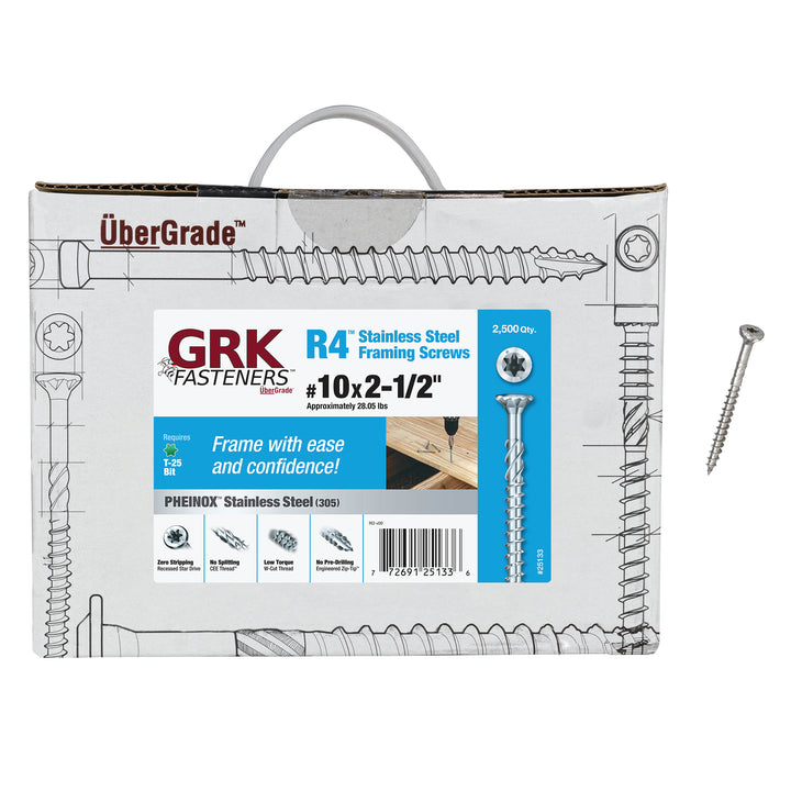 GRK 25133 Pheinox R4 #10 by 2-1/2-Inch Bulk Box Screw, 2500 Pieces Per Box