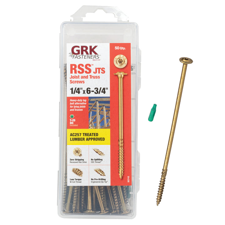 GRK Screws 93743 1/4x6-3/4 Star Drive Washer Head Climatek Coated Steel RSS Rugged Structural Screws, 50/Box