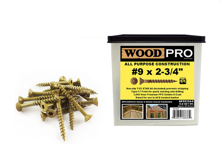 WoodPro AP9X234-5 #9 x 2-3/4 in. Gold Finish Wood Screws, 465/Box