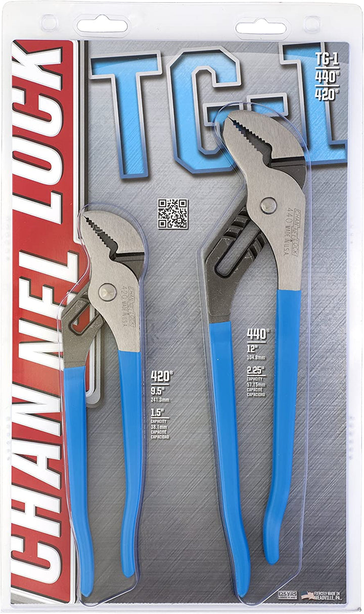 Channellock 2 Piece Tongue and Groove Pliers Set, Blue, 2 Piece Set, 9.5", 12"