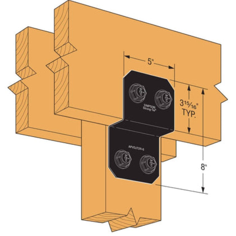 Simpson Strong-Tie APVDJT2R-6 Outdoor Accents® Avant Collection™ 5 in. ZMAX®, Black Powder-Coated Deck Joist Tie for Rough 2x, 12-Pack