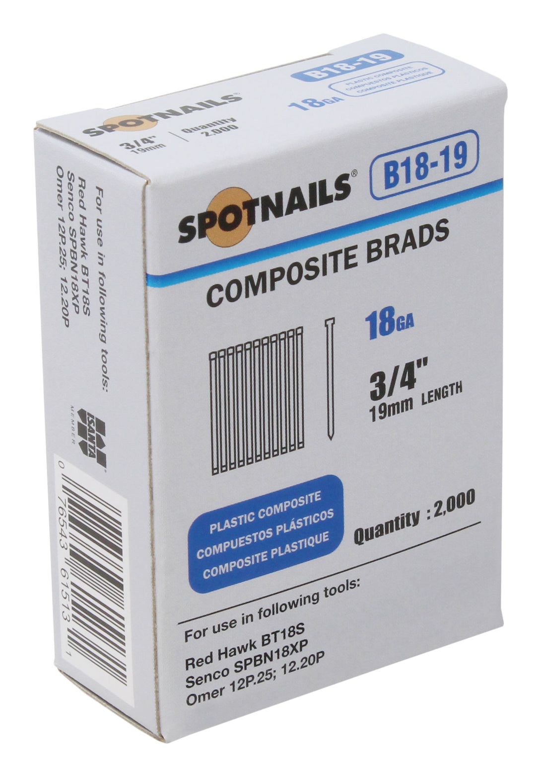 Spotnails B18-19 18GA 3/4" Leg Composite Brads 2000 Count