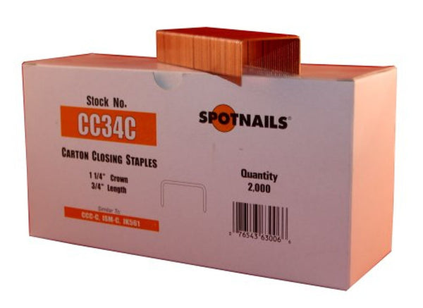 Spotnails CC34C 3/4x1-1/4 Copper Carton Closing Strip Staples, 2,000/Box