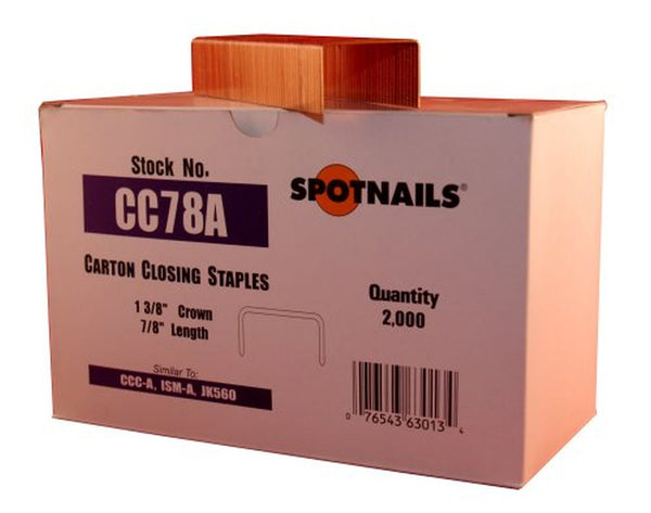 Spotnails CC78A 7/8x1-3/8 Copper Carton Closing Strip Staples, 2000/Box
