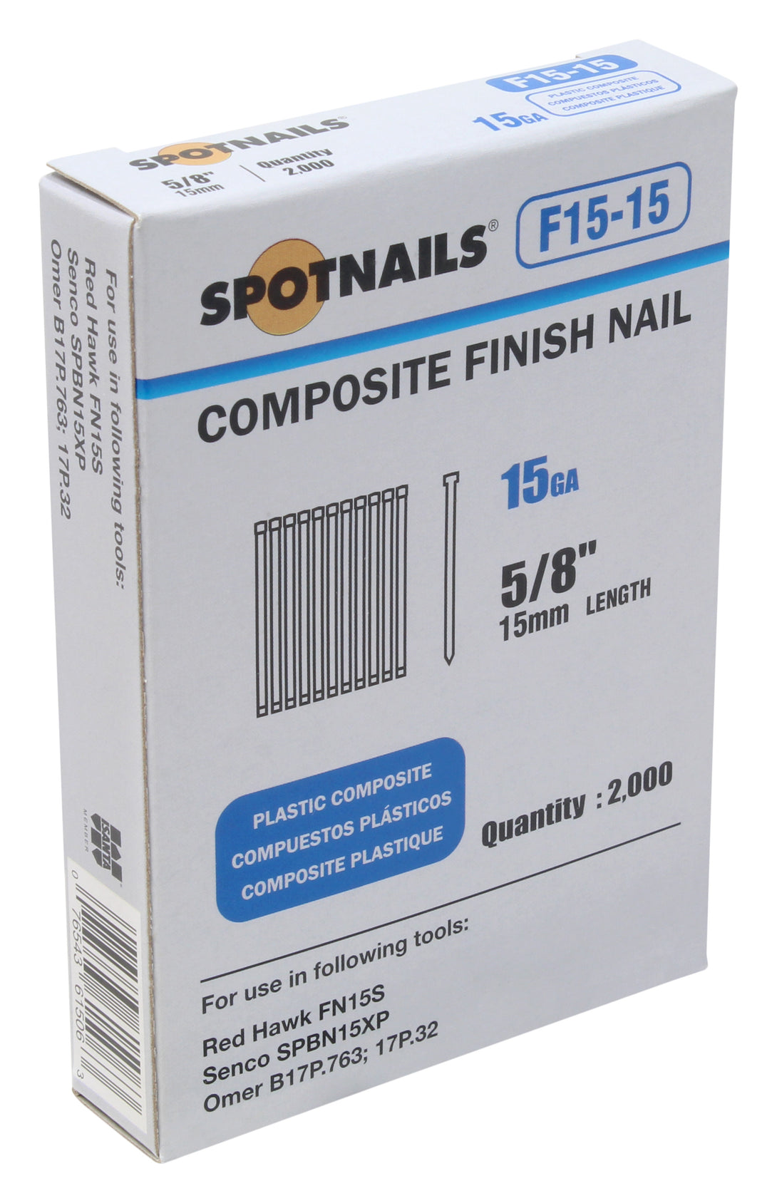 Spotnails F15-15 15GA 5/8" Leg Composite Finish Nails 2000 Count