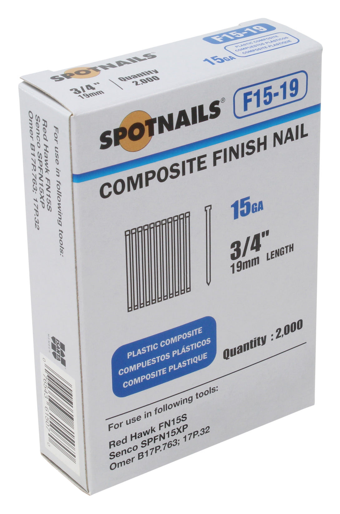 Spotnails F15-19 15GA 3/4" Leg Composite Finish Nails 2000 Count