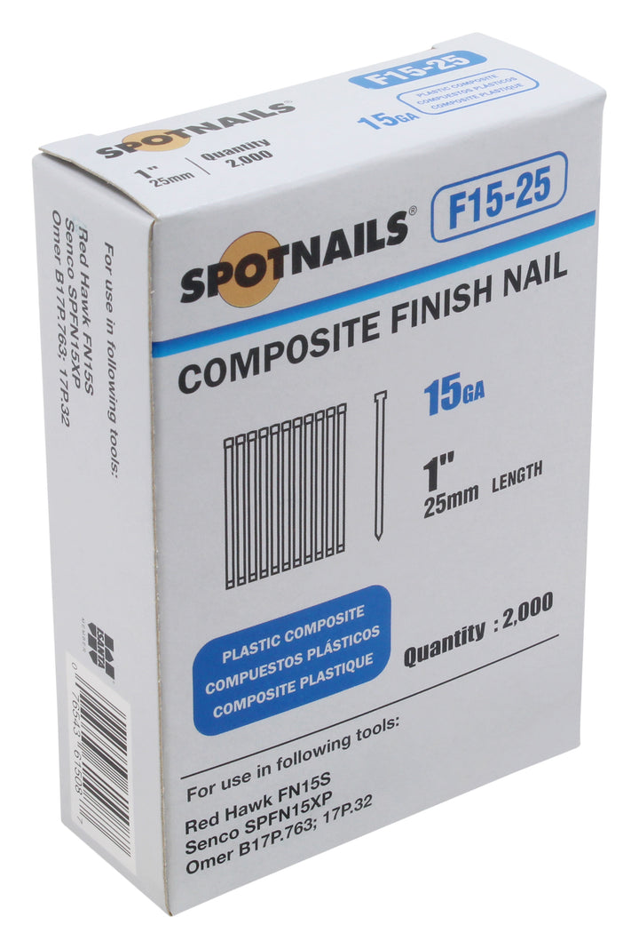 Spotnails F15-25 15GA 1" Plastic Composite Finish Nail, 2000ct