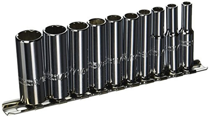 Stanley Proto J47100 1/4 in. Drive 12 Point Full Polish Alloy Steel Deep Socket Set, 10 Piece Set