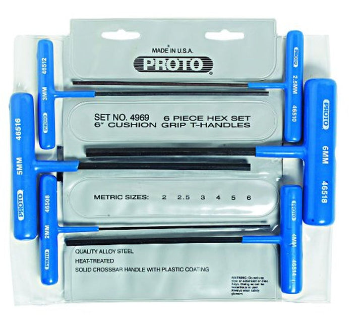 Stanley Proto J4969 Black Oxide Finish Metric T-Handle Hex Key, 6 Piece Set