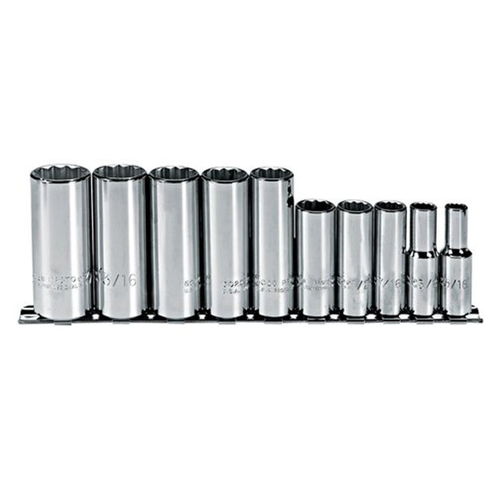 Stanley Proto J52107 3/8 in. Drive 12 Point Full Polish Alloy Steel Deep Socket Set, 10 Piece Set