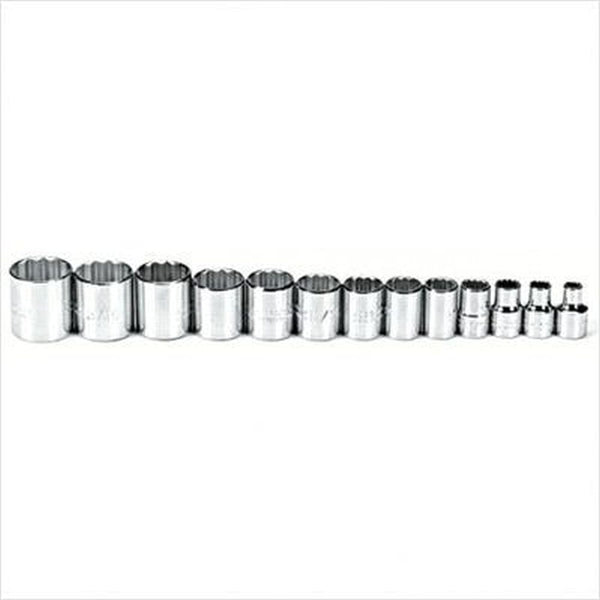 Stanley Proto J52126 3/8 in. Drive 6 Point Full Polish Alloy Steel Standard Socket Set, 13 Piece Set