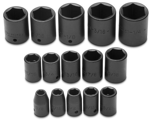 Stanley Proto J74104 1/2 in. Drive 6 Point SAE Standard Impact Socket, 15 Piece Set