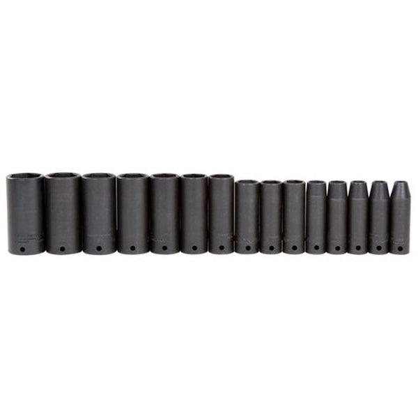 Stanley Proto J74117 1/2 in. Drive 6 Point SAE Thin Wall Deep Impact Socket, 15 Piece Set