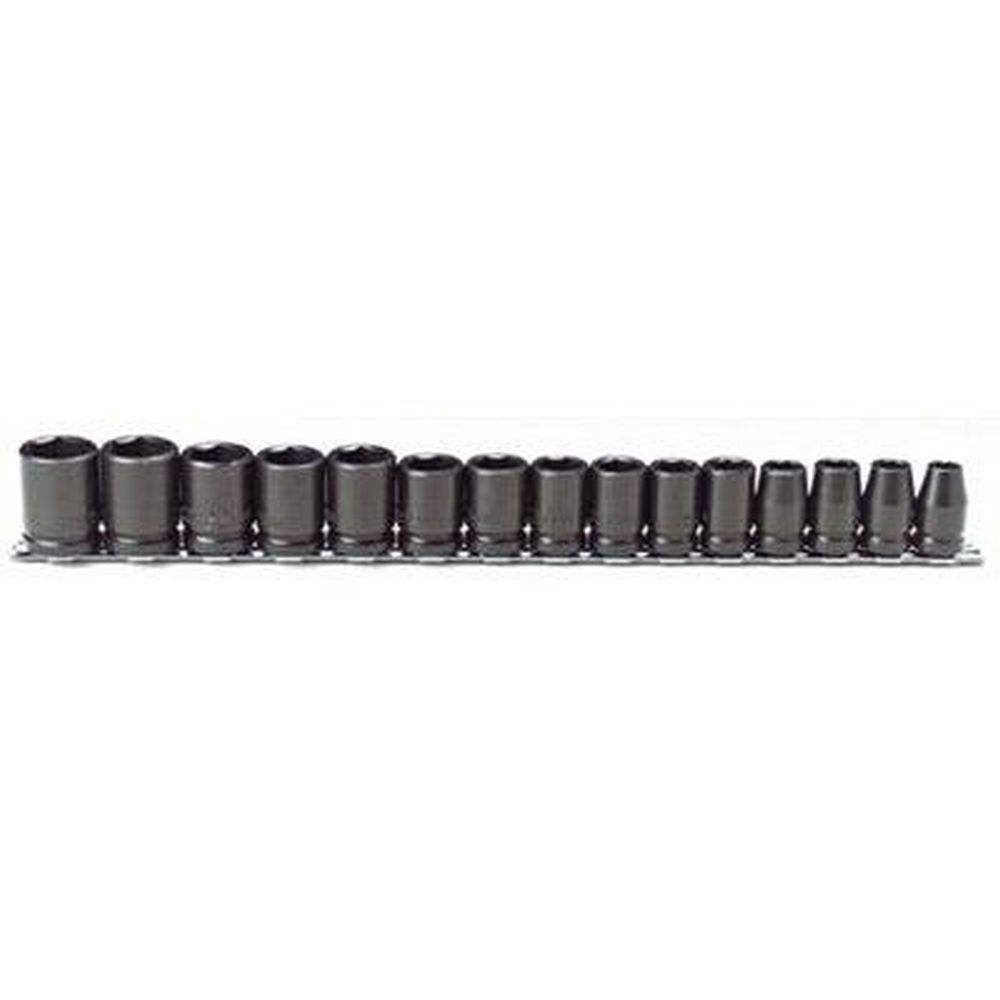 Stanley Proto J74204 1/2 in. Drive 6 Point SAE Standard Impact Socket, 15 Piece Set