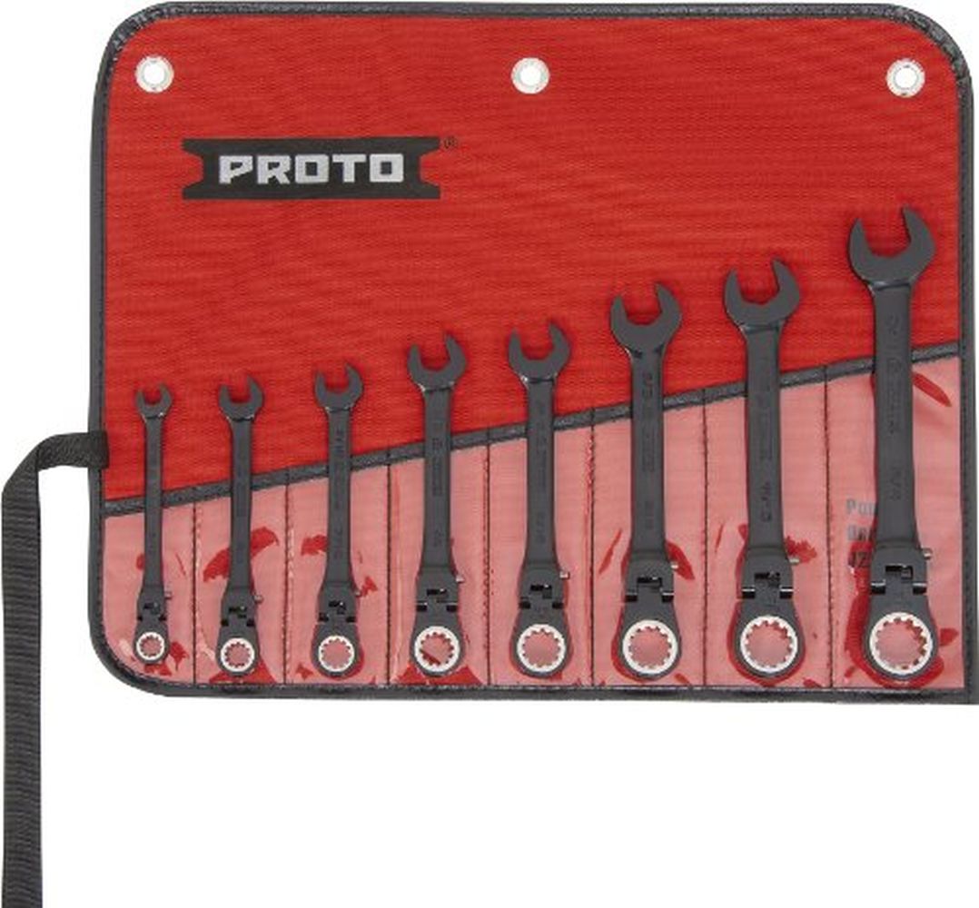 Stanley Proto JSCVF-8S 12 Point Black Chrome Alloy Steel Ratcheting Combination Wrench, 8 Piece Set