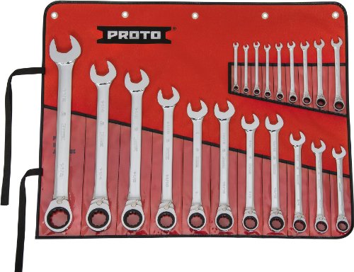 Stanley Proto JSCVT-20S 12 Point Full Polish Alloy Steel Reversible Ratcheting Combination Wrench, 20 Piece Set
