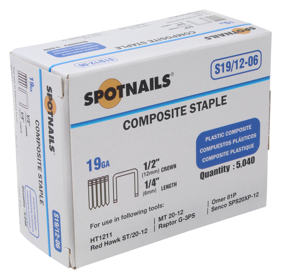 Spotnails S19/12-06 19GA 1/2" Crown x 1/4" Leg Composite Staples 5040 Count