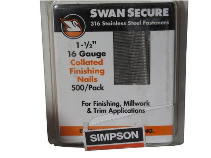 Simpson Strong-Tie T16N150FNB 16-Gauge 1-1/2 in. Straight 316 Stainless Steel Finish Nails, 500/Box